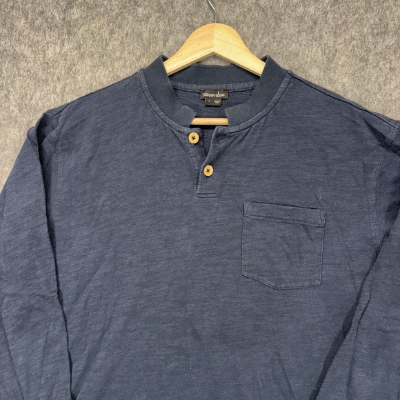 Steven Alan Long Sleeve Henley Shirt Men's Large Blue Slub Cotton Navy Blue - Picture 2 of 9